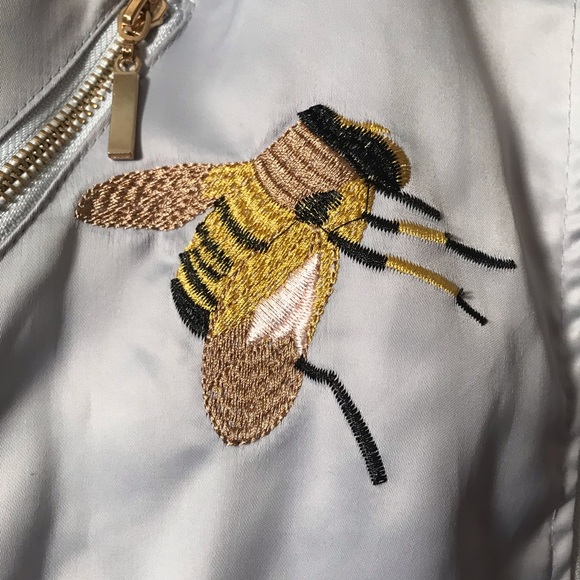Unique Embroidered Bumblebee Satin Bomber Jacket - Picture 14 of 16